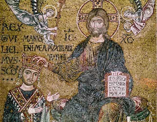 Wilhelm II., König von Sizilien, erhält eine Krone von Christus (Mosaik)